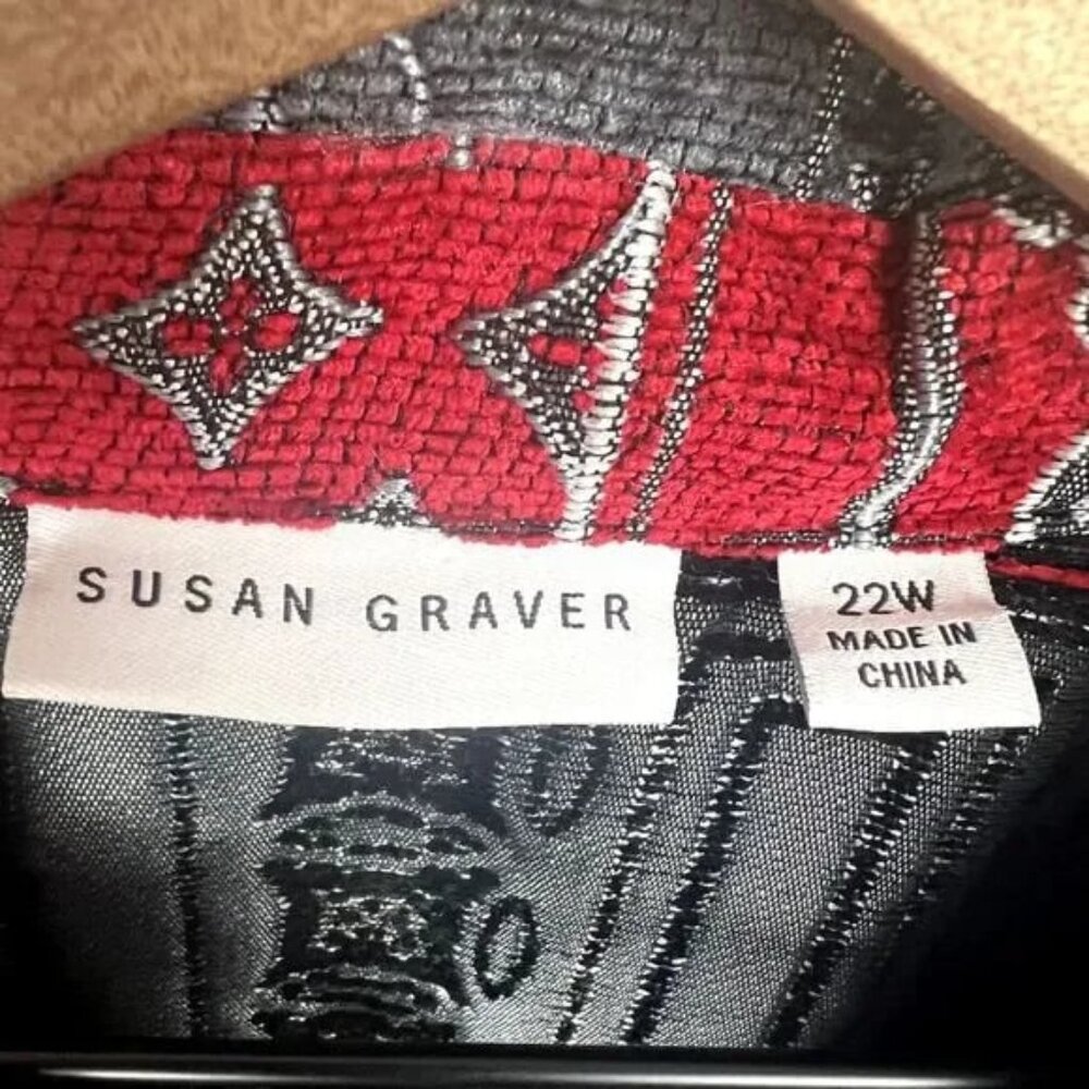 Susan Graver Red and Black Patterned blazer Jacket Sz 22 - Picture 4 of 10